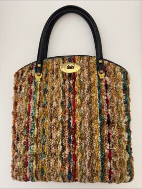Vintage 60’s Jerry Terrence Multicolor Striped Carpet Bag with Black Handles